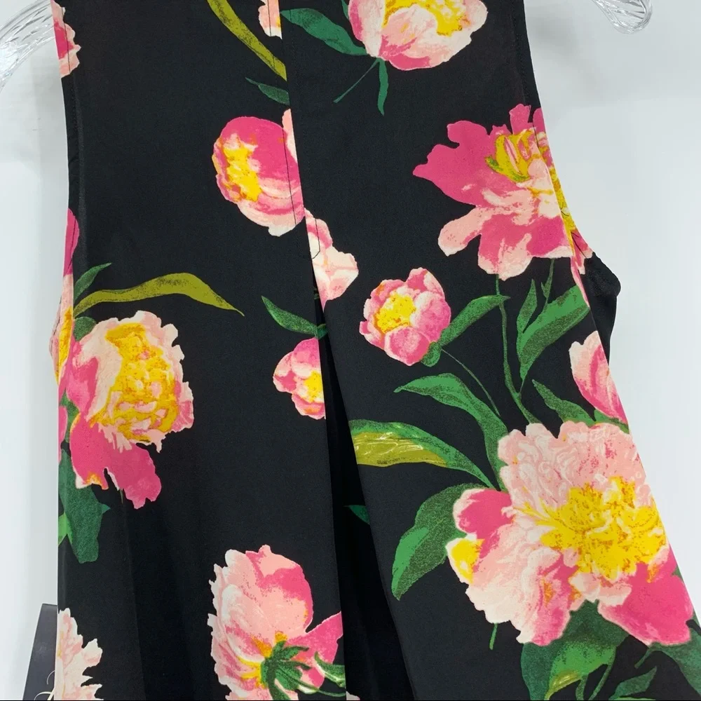 Adrianna Papell Dress NWT Floral Print Sleeveless Black Pink Shirtdress Size 2 - Picture 4 of 10